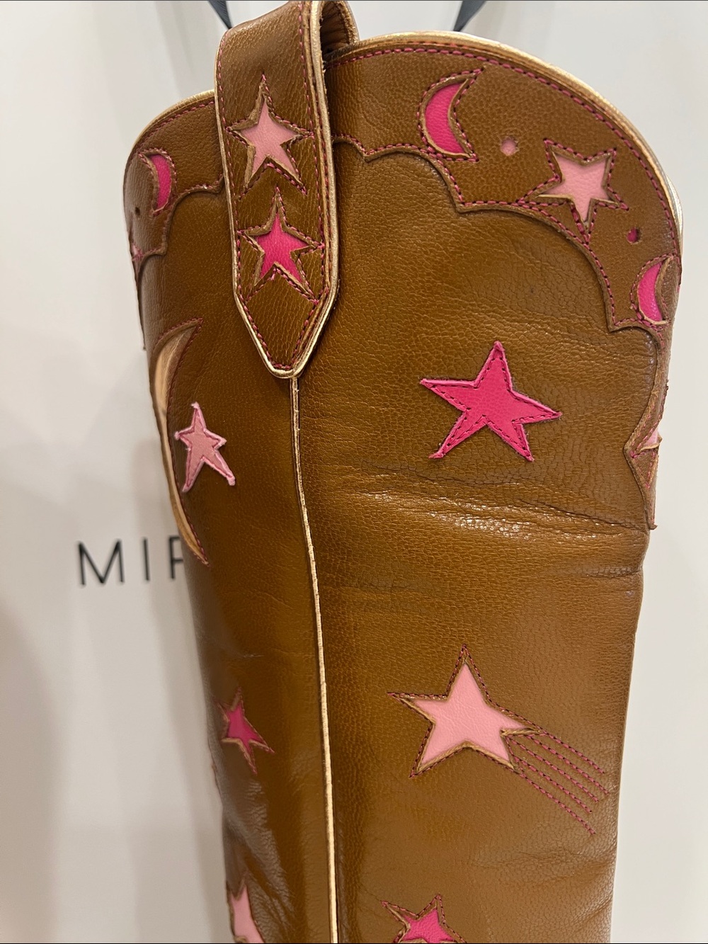 Miron Crosby Margretta Sienna Star-Embroidered Brown Leather Knee Boots - Picture 5 of 16